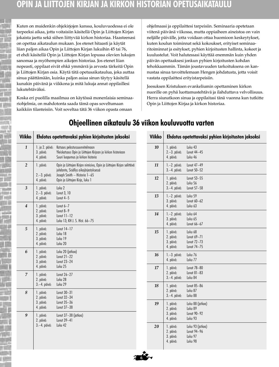 Jos etenet hitaasti ja käytät liian paljon aikaa Opin ja Liittojen Kirjan lukuihin 45 tai 76, et ehdi käsitellä Opin ja Liittojen Kirjan lopussa olevien lukujen sanomaa ja myöhempien aikojen