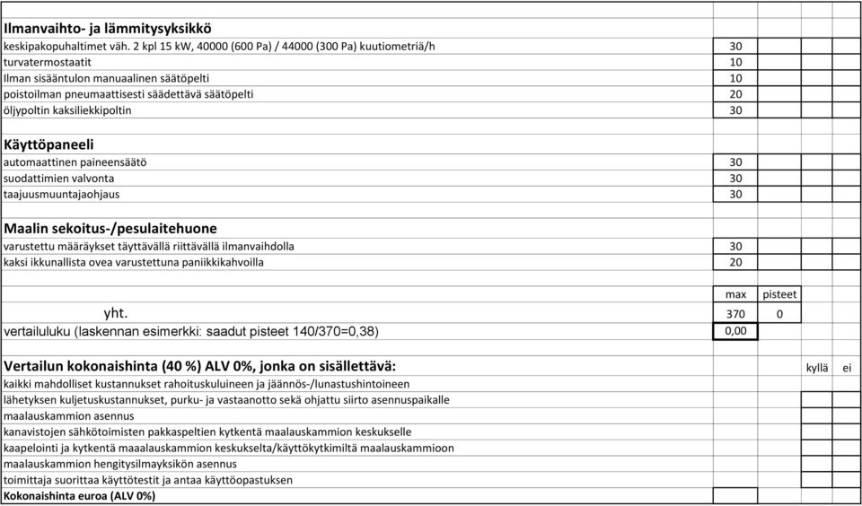 kaksiliekkipoltin 30 Käyttöpaneeli automaattinen paineensäätö 30 suodattimien valvonta 30 taajuusmuuntajaohjaus 30 Maalin sekoitus-/pesulaitehuone varustettu määräykset täyttävällä riittävällä