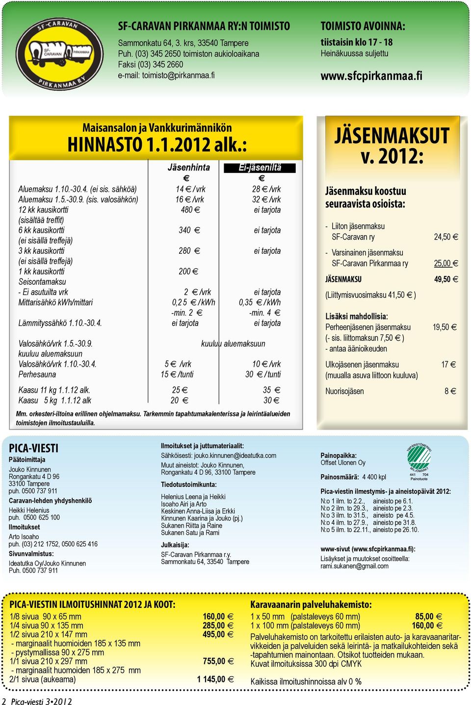 sähköä) 14 / vrk 28 /vrk Aluemaksu 1.5.-30.9. (sis.