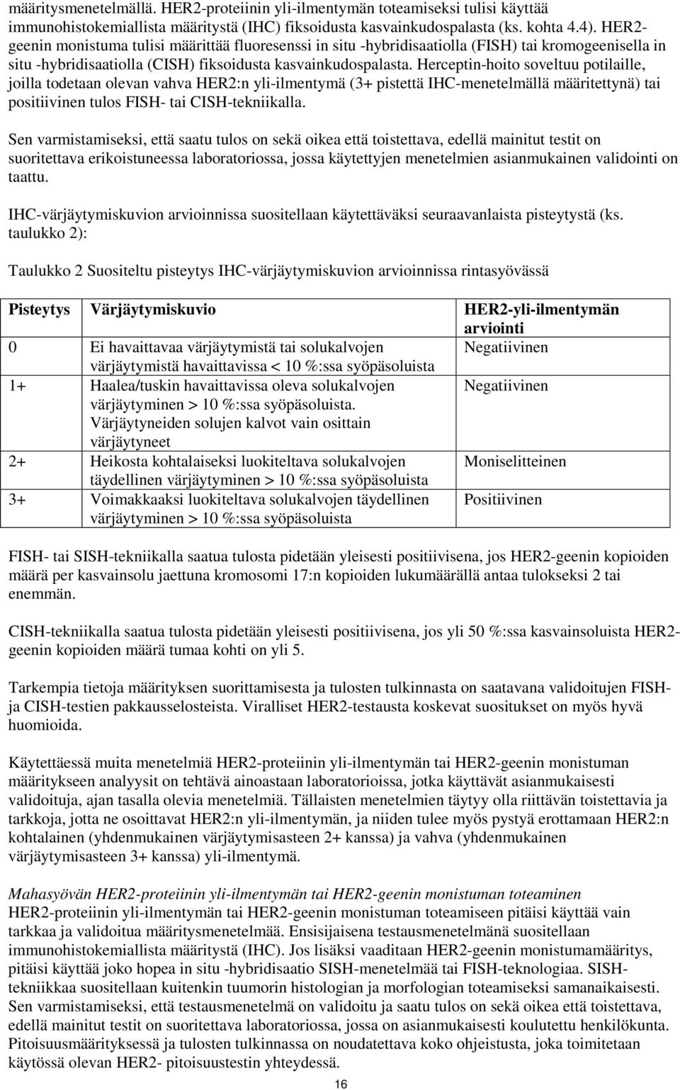 Herceptin-hoito soveltuu potilaille, joilla todetaan olevan vahva HER2:n yli-ilmentymä (3+ pistettä IHC-menetelmällä määritettynä) tai positiivinen tulos FISH- tai CISH-tekniikalla.