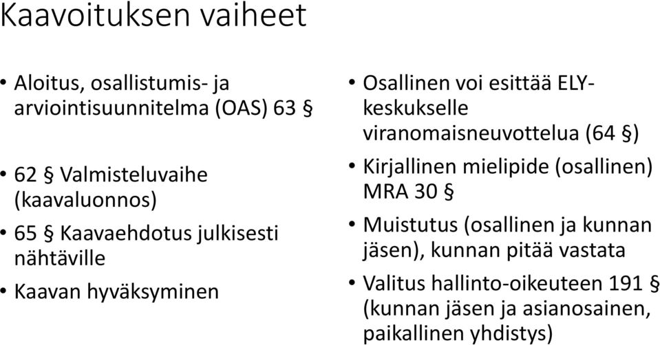 ELYkeskukselle viranomaisneuvottelua (64 ) Kirjallinen mielipide (osallinen) MRA 30 Muistutus (osallinen