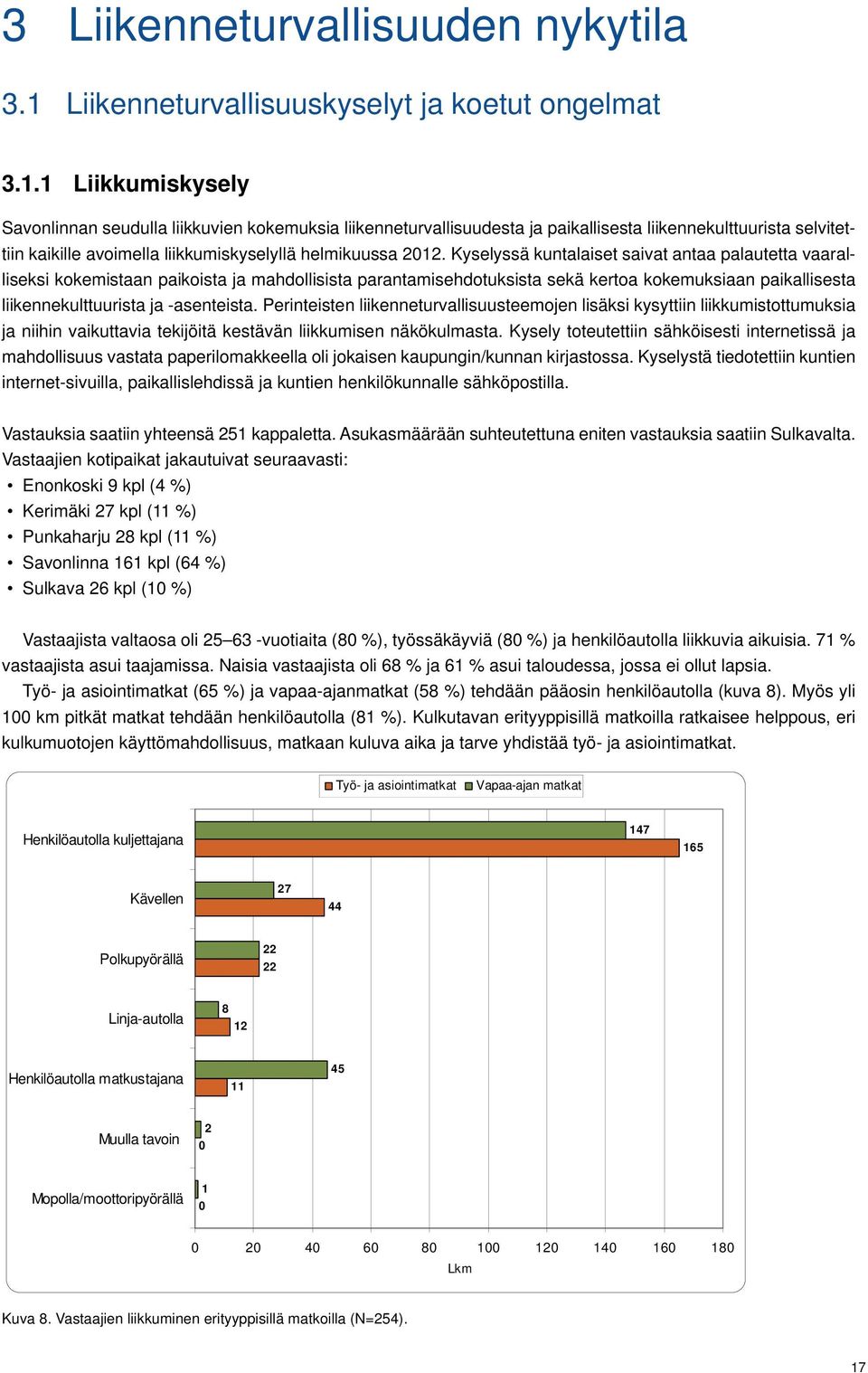 1 Liikkumiskysely Savonlinnan seudulla liikkuvien kokemuksia liikenneturvallisuudesta ja paikallisesta liikennekulttuurista selvitettiin kaikille avoimella liikkumiskyselyllä helmikuussa 2012.