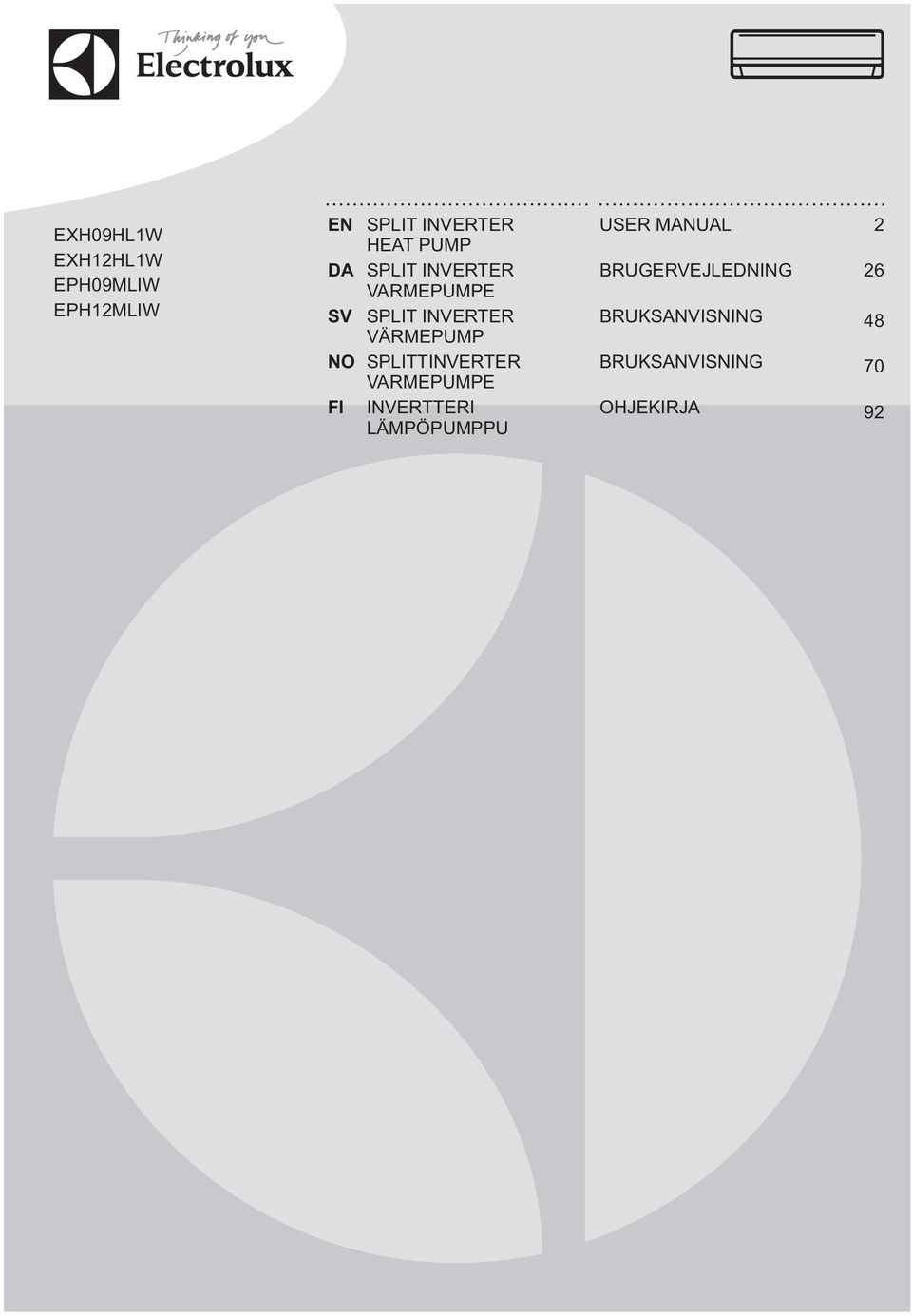 SPLITTINVERTER VARMEPUMPE FI INVERTTERI LÄMPÖPUMPPU USER MANUAL