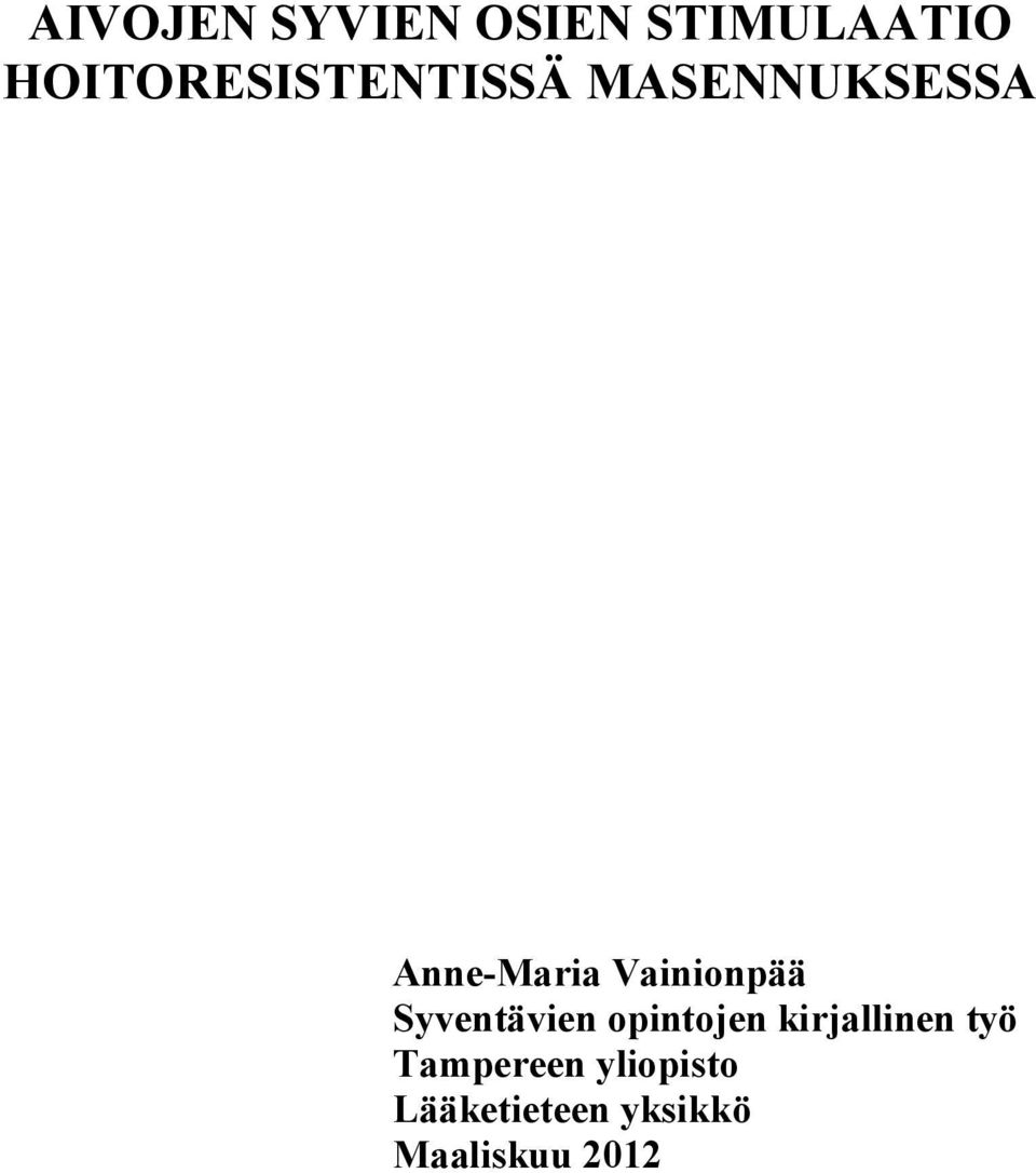 Vainionpää Syventävien opintojen kirjallinen