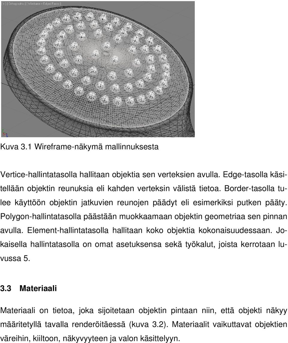 Element-hallintatasolla hallitaan koko objektia kokonaisuudessaan. Jokaisella hallintatasolla on omat asetuksensa sekä työkalut, joista kerrotaan luvussa 5. 3.