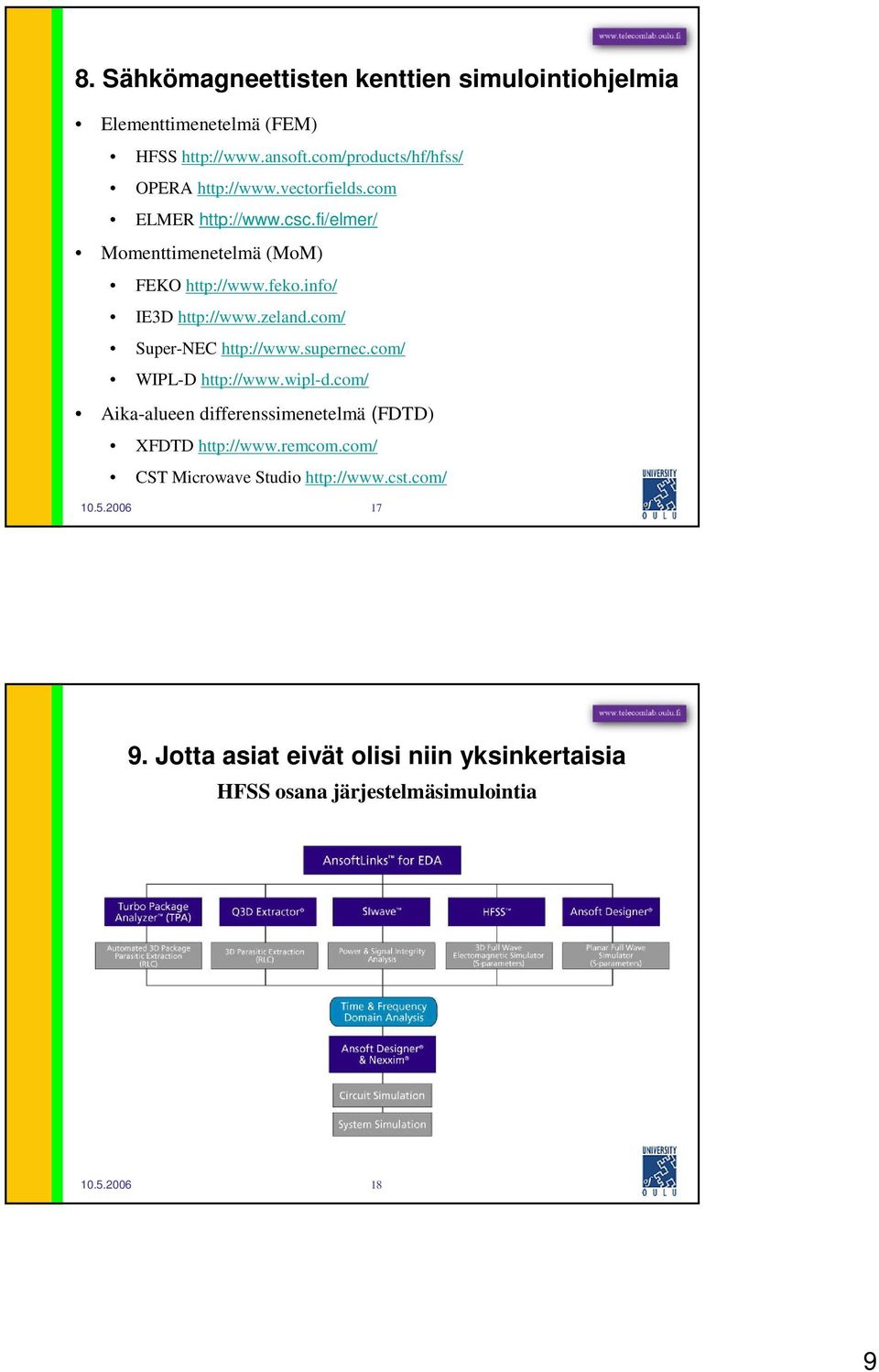 com/ Super-NEC http://www.supernec.com/ WIPL-D http://www.wipl-d.com/ Aika-alueen differenssimenetelmä (FDTD) XFDTD http://www.remcom.