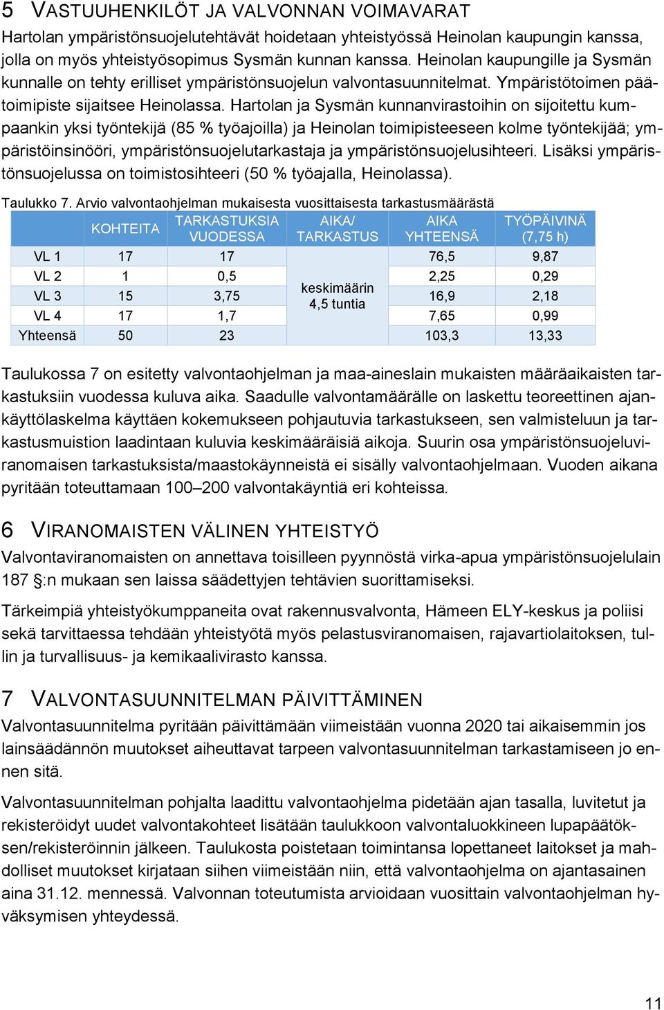 Hartolan ja Sysmän kunnanvirastoihin on sijoitettu kumpaankin yksi työntekijä (85 % työajoilla) ja Heinolan toimipisteeseen kolme työntekijää; ympäristöinsinööri, ympäristönsuojelutarkastaja ja