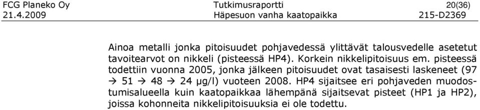 tavoitearvot on nikkeli (pisteessä HP4). Korkein nikkelipitoisuus em.