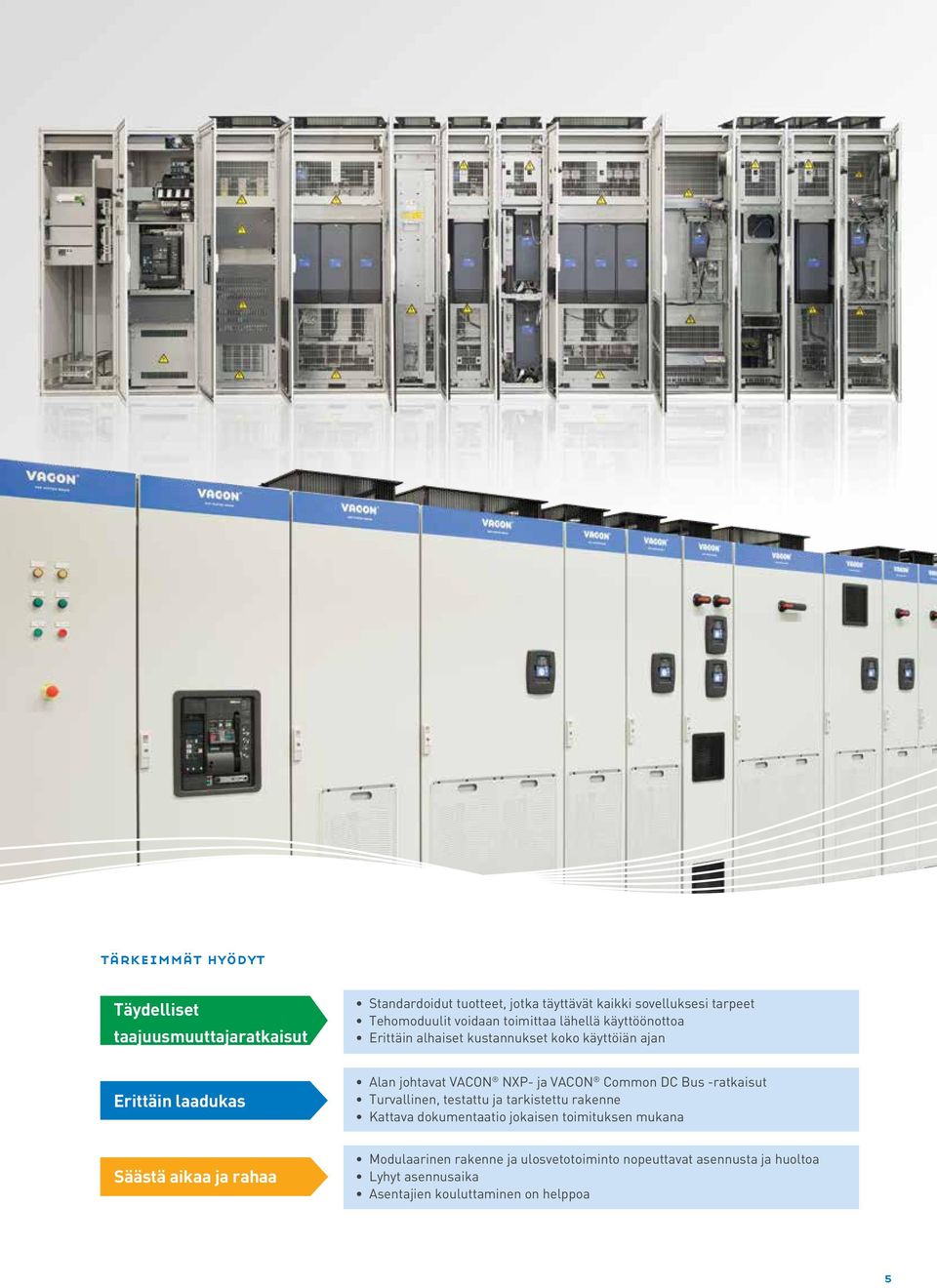 VACON Common DC Bus ratkaisut Turvallinen, testattu ja tarkistettu rakenne Kattava dokumentaatio jokaisen toimituksen mukana Säästä aikaa