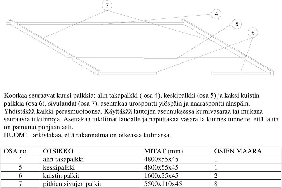 Käyttäkää lautojen asennuksessa kumivasaraa tai mukana seuraavia tukiliinoja.