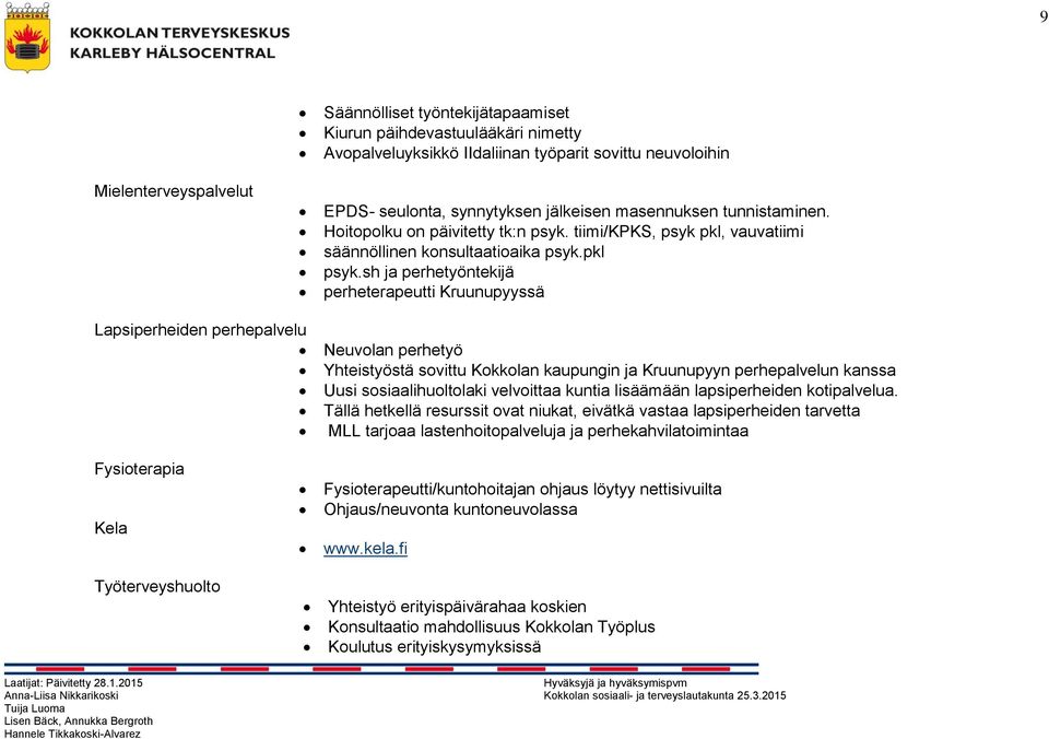 sh ja perhetyöntekijä perheterapeutti Kruunupyyssä Lapsiperheiden perhepalvelu Neuvolan perhetyö Yhteistyöstä sovittu Kokkolan kaupungin ja Kruunupyyn perhepalvelun kanssa Uusi sosiaalihuoltolaki