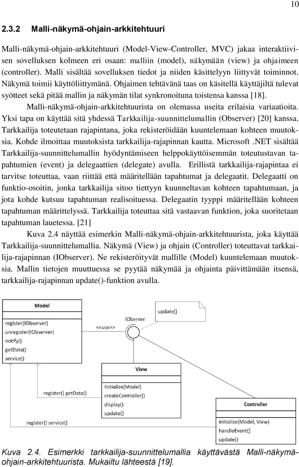 (controller). Malli sisältää sovelluksen tiedot ja niiden käsittelyyn liittyvät toiminnot. Näkymä toimii käyttöliittymänä.