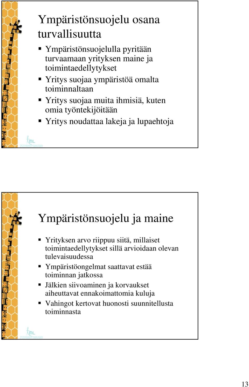 Ympäristönsuojelu ja maine Yrityksen arvo riippuu siitä, millaiset toimintaedellytykset sillä arvioidaan olevan tulevaisuudessa