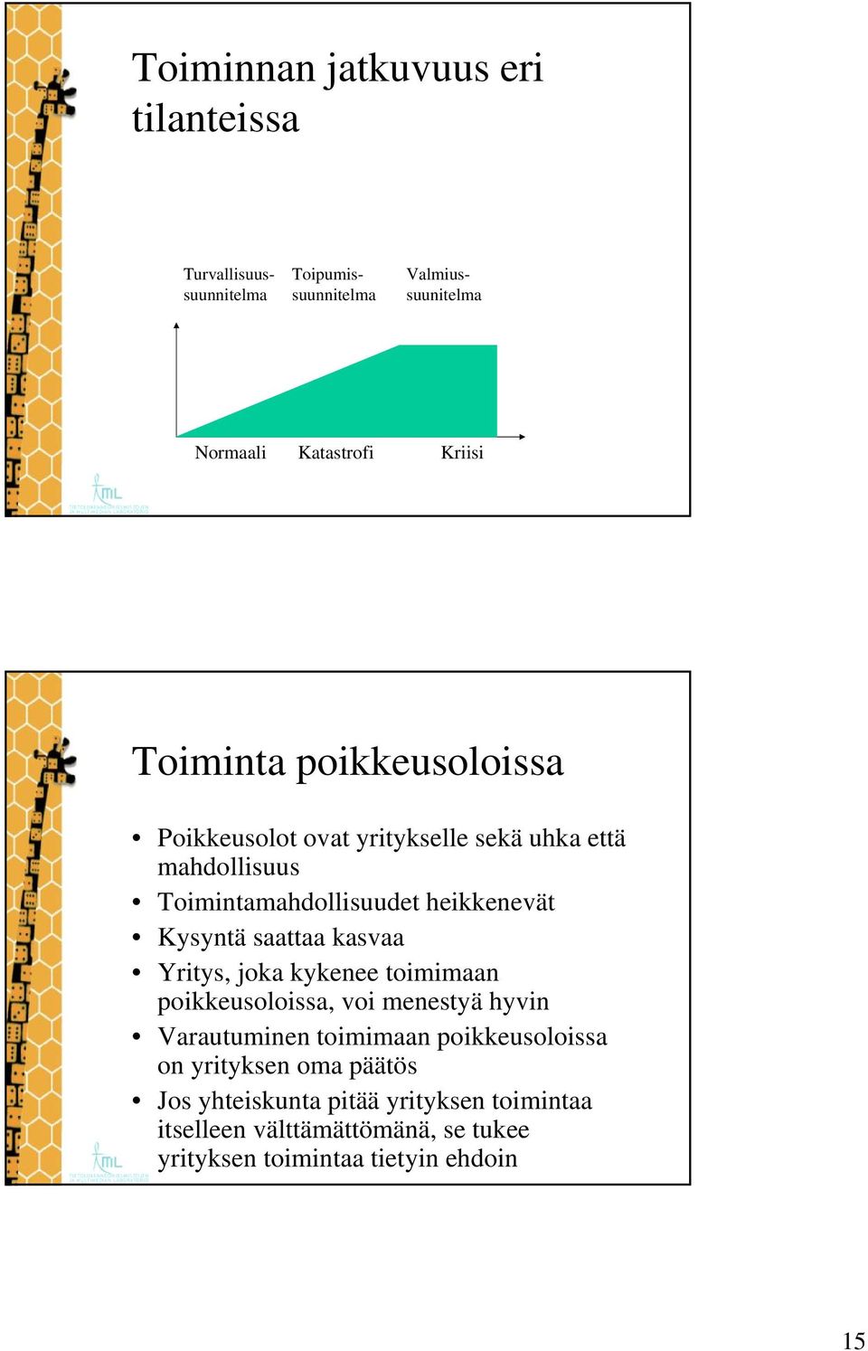 saattaa kasvaa Yritys, joka kykenee toimimaan poikkeusoloissa, voi menestyä hyvin Varautuminen toimimaan poikkeusoloissa on