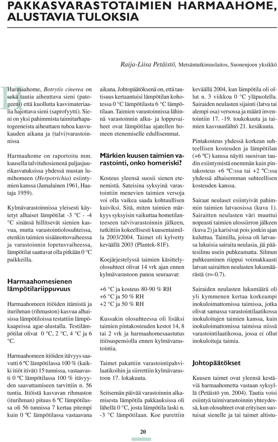 kuusella talvituhosienenä paljasjuurikasvatuksissa yhdessä mustan lumihomeen (Herpotrichia) esiintymien kanssa (Jamalainen 1961, Haataja 1959).