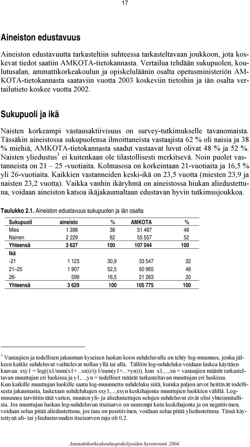 koskee vuotta 2002. Sukupuoli ja ikä Naisten korkeampi vastausaktiivisuus on survey-tutkimukselle tavanomaista.