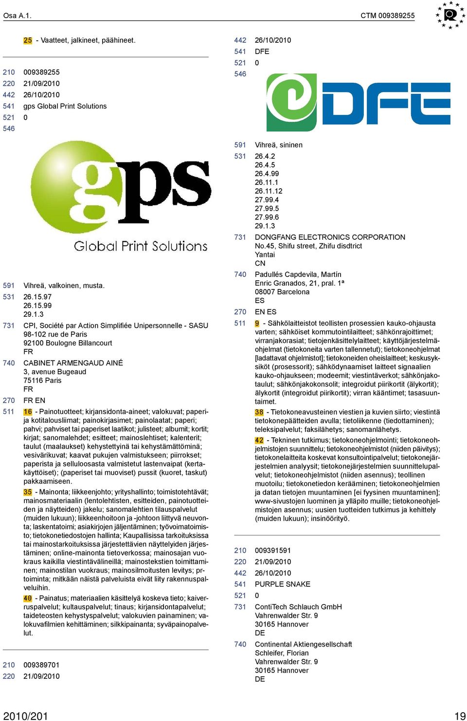 9/21 gps Global Print Solutions DFE 591 22 Vihreä, valkoinen, musta. 26.15.97 26.15.99 29.1.3 CPI, Société par Action Simplifiée Unipersonnelle - SASU 98-12 rue de Paris 9 Boulogne Billancourt FR