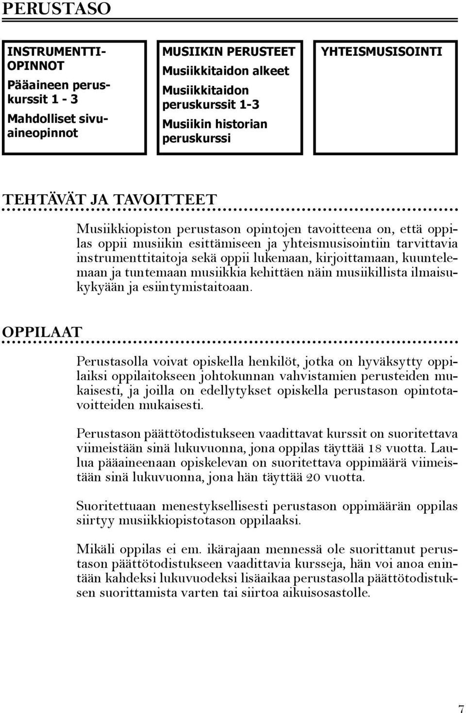 lukemaan, kirjoittamaan, kuuntelemaan ja tuntemaan musiikkia kehittäen näin musiikillista ilmaisukykyään ja esiintymistaitoaan.