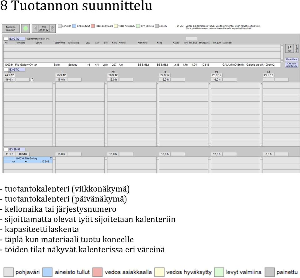 sijoittamatta olevat työt sijoitetaan kalenteriin