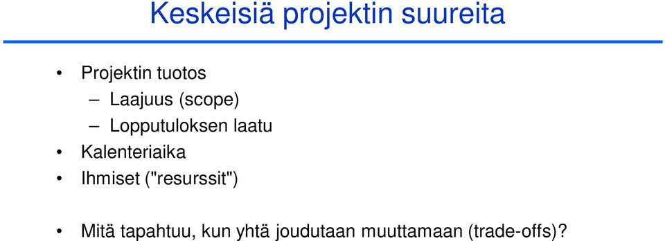 Kalenteriaika Ihmiset ("resurssit") Mitä