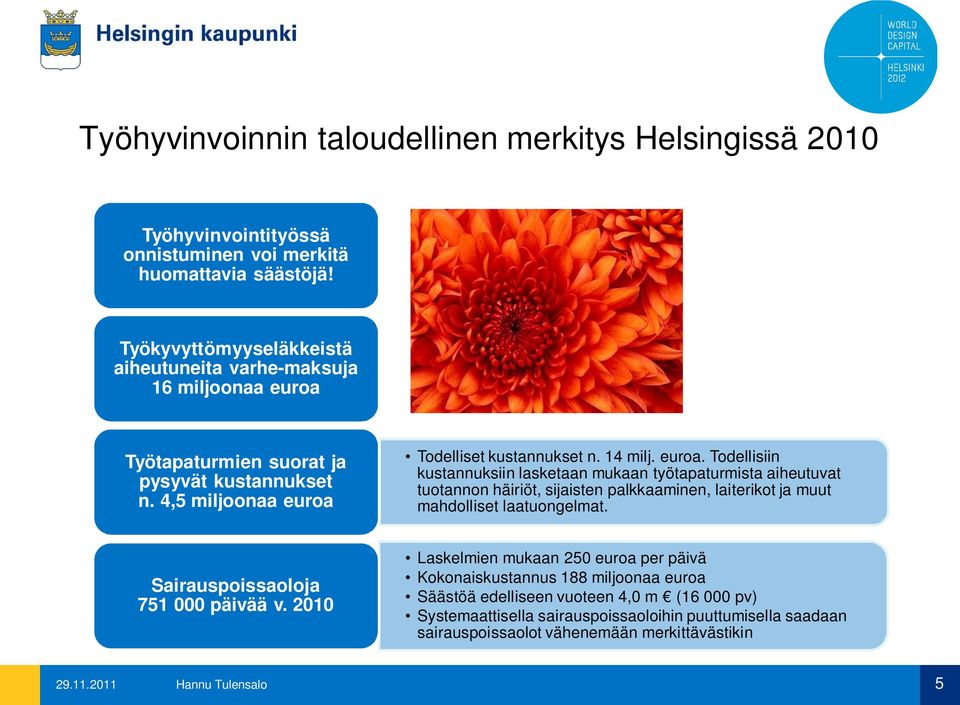 Työtapaturmien suorat ja pysyvät kustannukset n. 4,5 miljoonaa euroa 