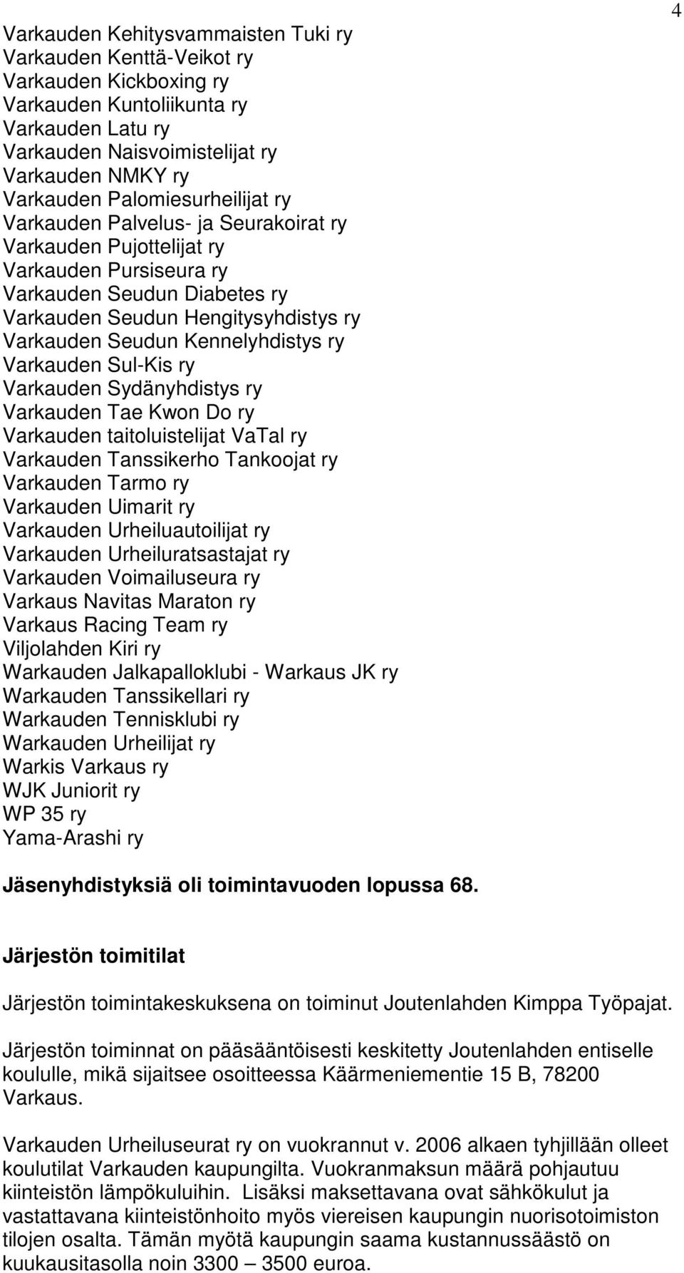 Kennelyhdistys ry Varkauden Sul-Kis ry Varkauden Sydänyhdistys ry Varkauden Tae Kwon Do ry Varkauden taitoluistelijat VaTal ry Varkauden Tanssikerho Tankoojat ry Varkauden Tarmo ry Varkauden Uimarit