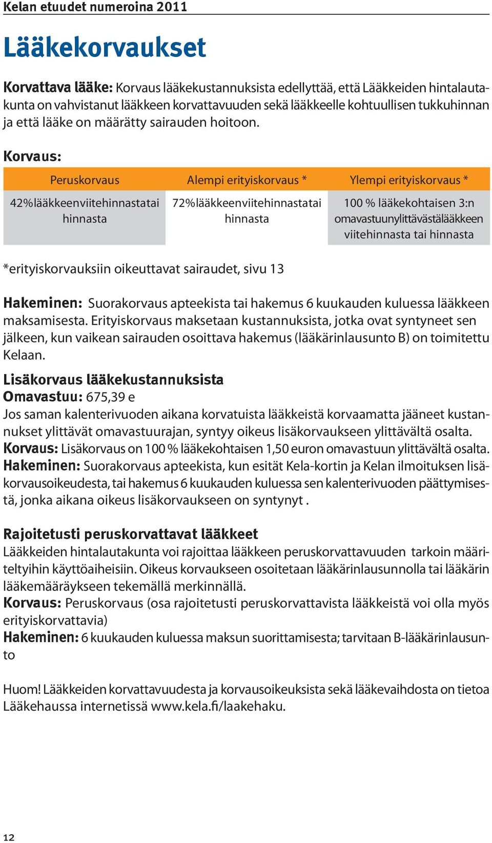 Korvaus: Peruskorvaus Alempi erityiskorvaus * Ylempi erityiskorvaus * 42 % lääkkeen viitehinnasta tai hinnasta 72 % lääkkeen viitehinnasta tai hinnasta *erityiskorvauksiin oikeuttavat sairaudet, sivu