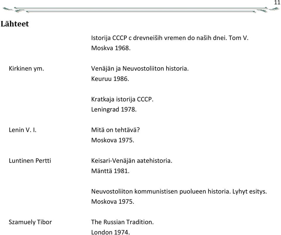 Mitä on tehtävä? Moskova 1975. Luntinen Pertti Keisari-Venäjän aatehistoria. Mänttä 1981.