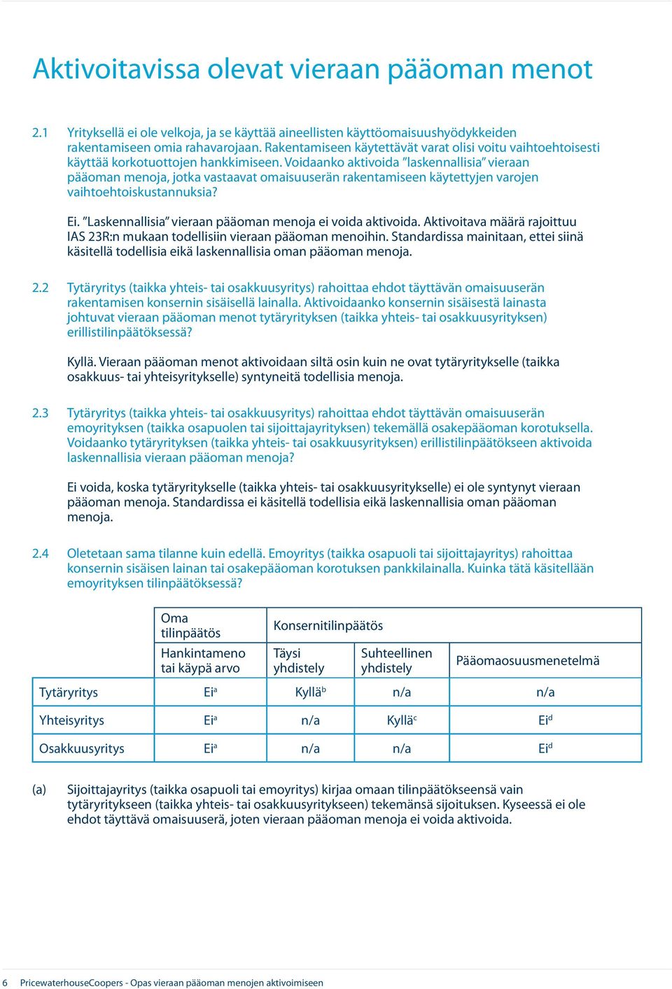 Voidaanko aktivoida laskennallisia vieraan pääoman menoja, jotka vastaavat omaisuuserän rakentamiseen käytettyjen varojen vaihtoehtoiskustannuksia? Ei.