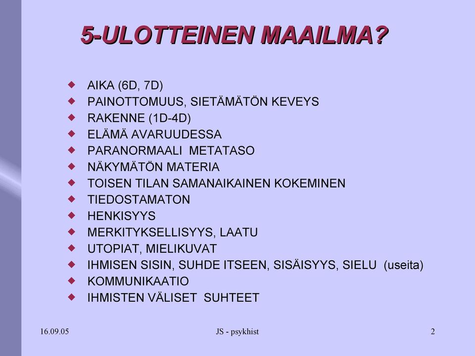 PARANORMAALI METATASO NÄKYMÄTÖN MATERIA TOISEN TILAN SAMANAIKAINEN KOKEMINEN TIEDOSTAMATON