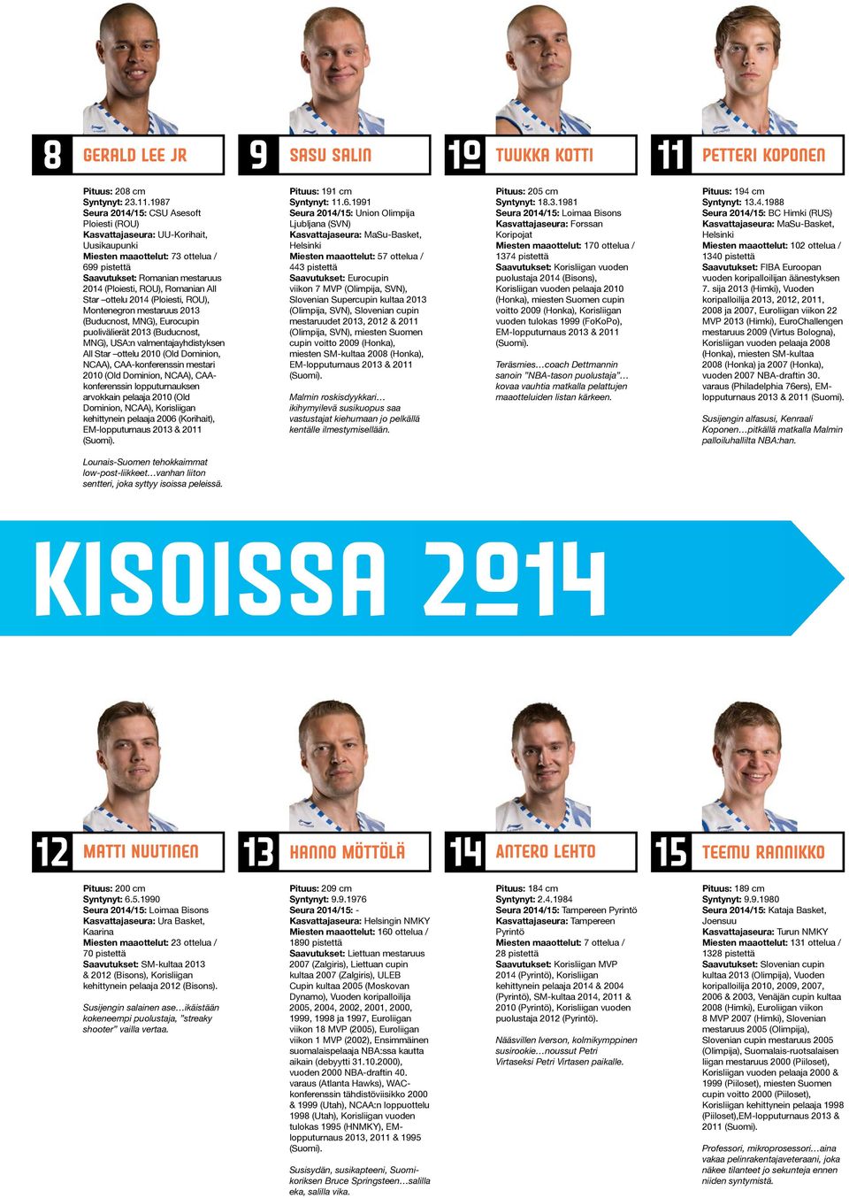 1987 Seura 2014/15: CSU Asesoft Ploiesti (ROU) Kasvattajaseura: UU-Korihait, Uusikaupunki Miesten maaottelut: 73 ottelua / 699 pistettä Saavutukset: Romanian mestaruus 2014 (Ploiesti, ROU), Romanian