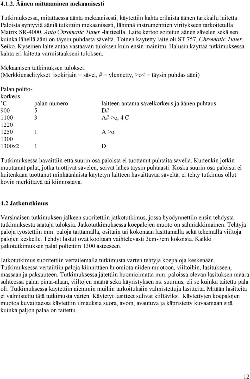 Laite kertoo soitetun äänen sävelen sekä sen kuinka lähellä ääni on täysin puhdasta säveltä. Toinen käytetty laite oli ST 757, Chromatic Tuner, Seiko.