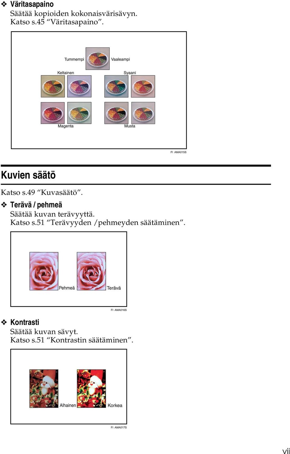 Terävä / pehmeä Säätää kuvan terävyyttä. Katso s.