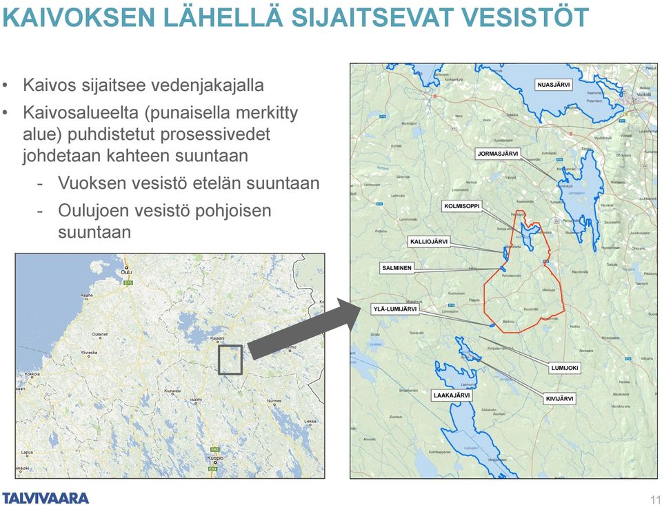 puhdistetut prosessivedet johdetaan kahteen suuntaan -