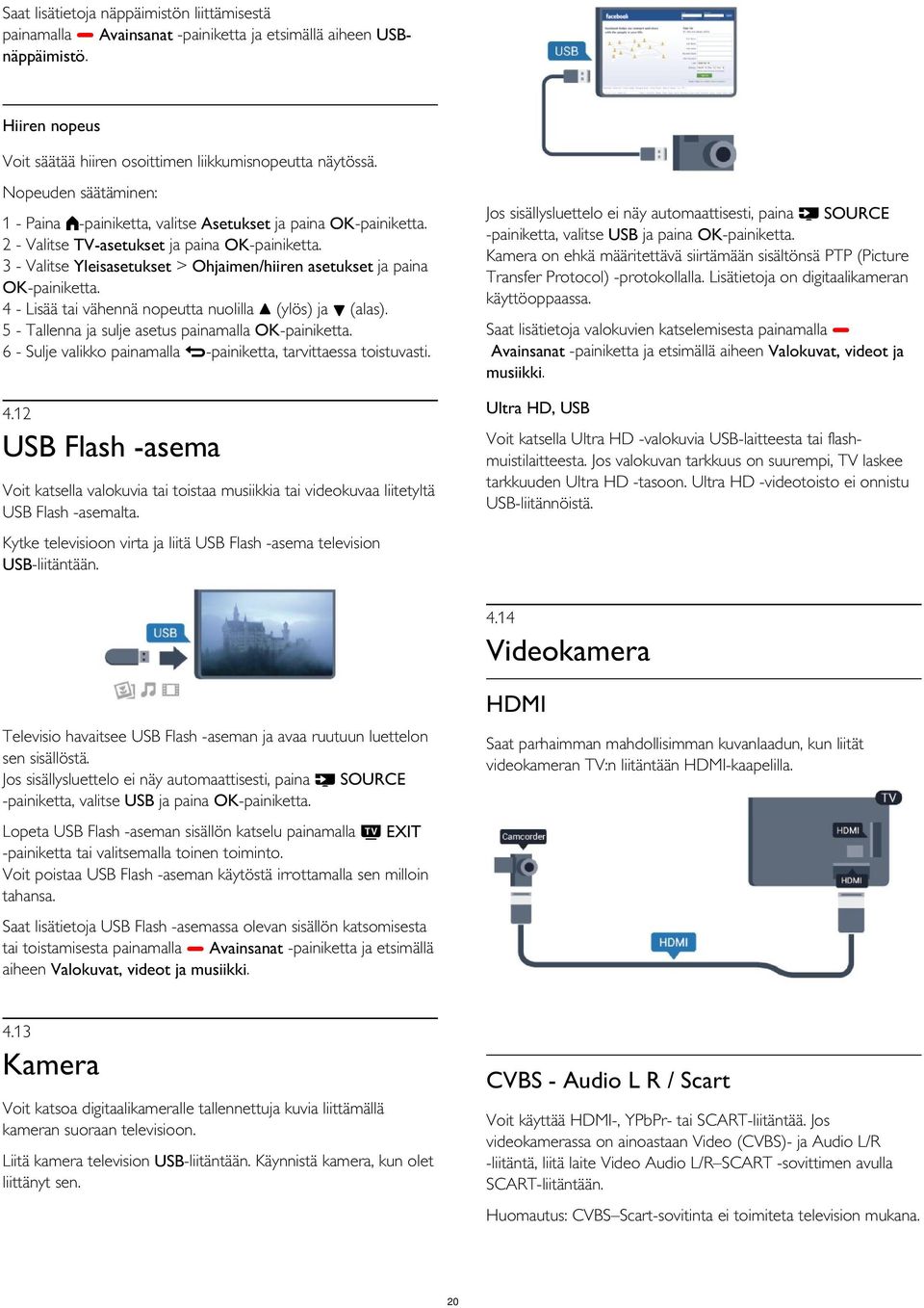 Kamera on ehkä määritettävä siirtämään sisältönsä PTP (Picture Transfer Protocol) -protokollalla. Lisätietoja on digitaalikameran käyttöoppaassa. 2 - Valitse TV-asetukset ja paina OK-painiketta.