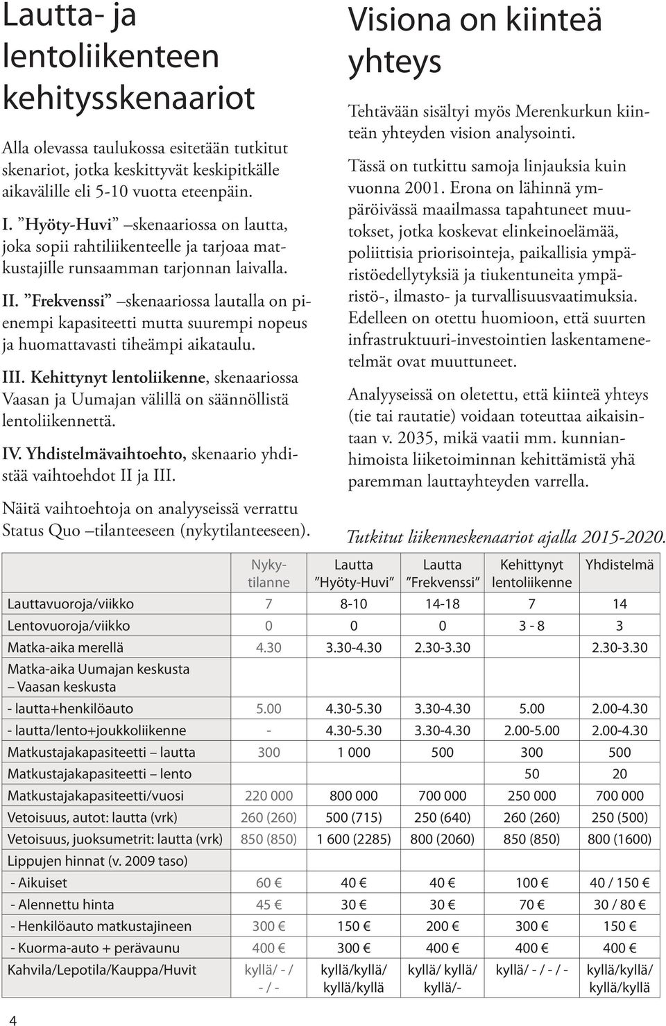 Frekvenssi skenaariossa lautalla on pienempi kapasiteetti mutta suurempi nopeus ja huomattavasti tiheämpi aikataulu. III.