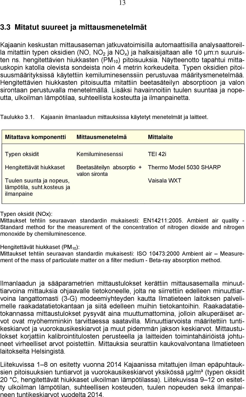 Typen oksidien pitoisuusmäärityksissä käytettiin kemiluminesenssiin perustuvaa määritysmenetelmää.