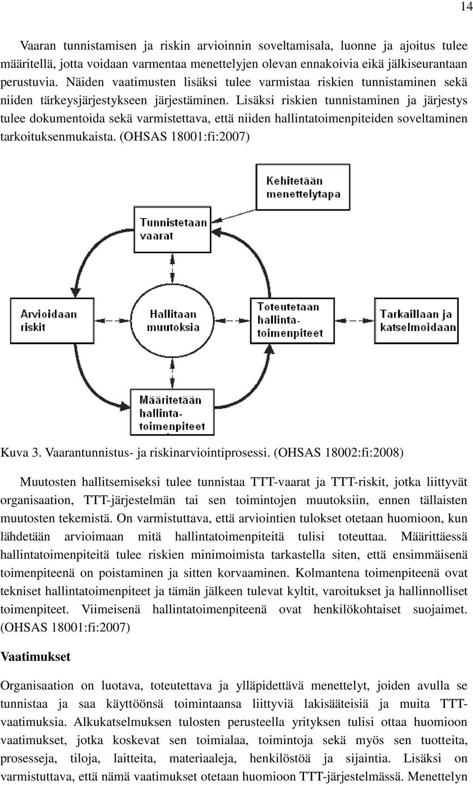 Lisäksi riskien tunnistaminen ja järjestys tulee dokumentoida sekä varmistettava, että niiden hallintatoimenpiteiden soveltaminen tarkoituksenmukaista. (OHSAS 18001:fi:2007) Kuva 3.