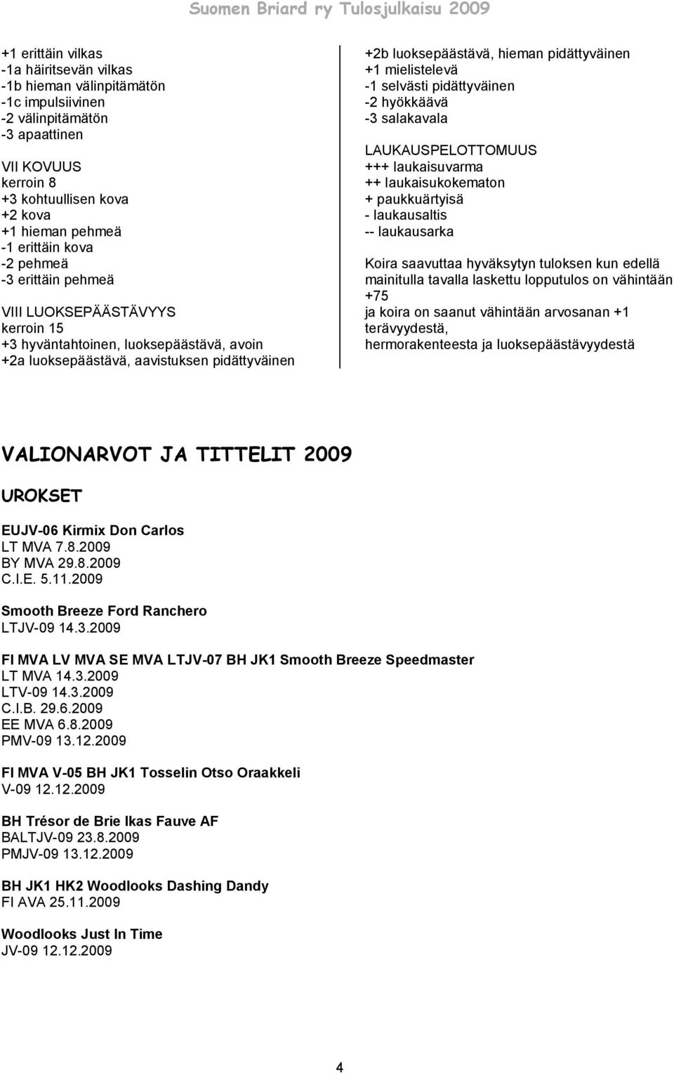 mielistelevä -1 selvästi pidättyväinen -2 hyökkäävä -3 salakavala LAUKAUSPELOTTOMUUS +++ laukaisuvarma ++ laukaisukokematon + paukkuärtyisä - laukausaltis -- laukausarka Koira saavuttaa hyväksytyn