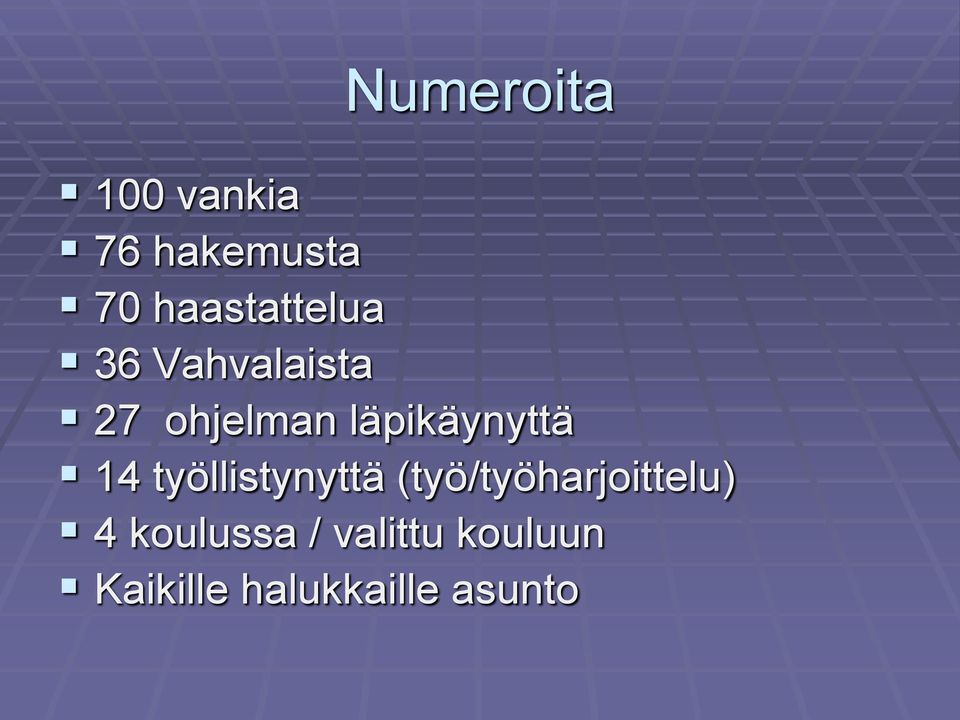 läpikäynyttä 14 työllistynyttä