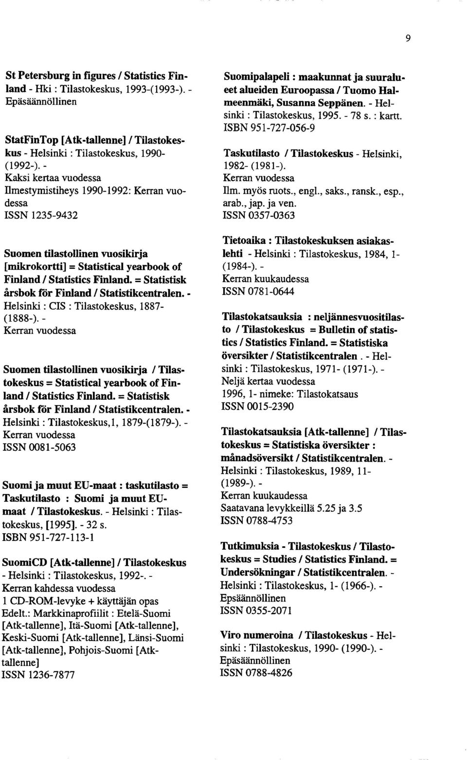 = Statistisk årsbok för Finland / Statistikcentralen. Helsinki : CIS : Tilastokeskus, 1887- (1888-).