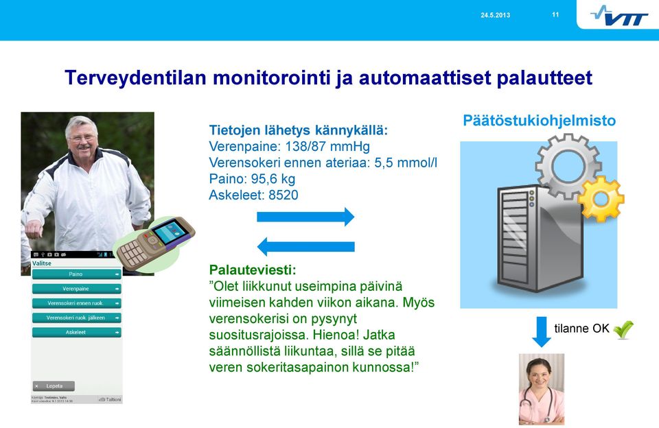 Palauteviesti: Olet liikkunut useimpina päivinä viimeisen kahden viikon aikana.