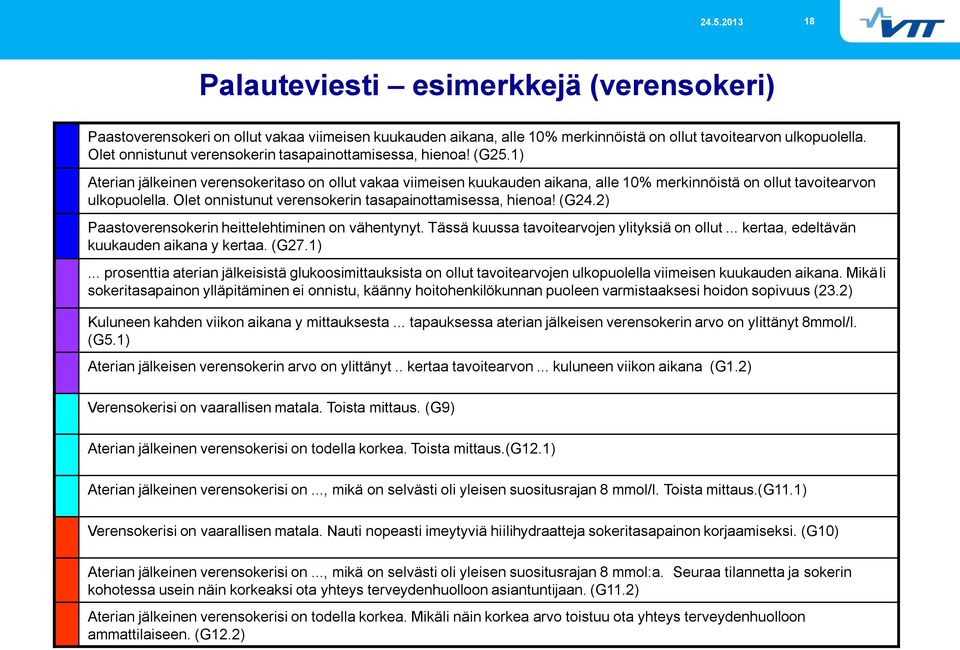 Olet onnistunut verensokerin tasapainottamisessa, hienoa! (G24.2) Paastoverensokerin heittelehtiminen on vähentynyt. Tässä kuussa tavoitearvojen ylityksiä on ollut.