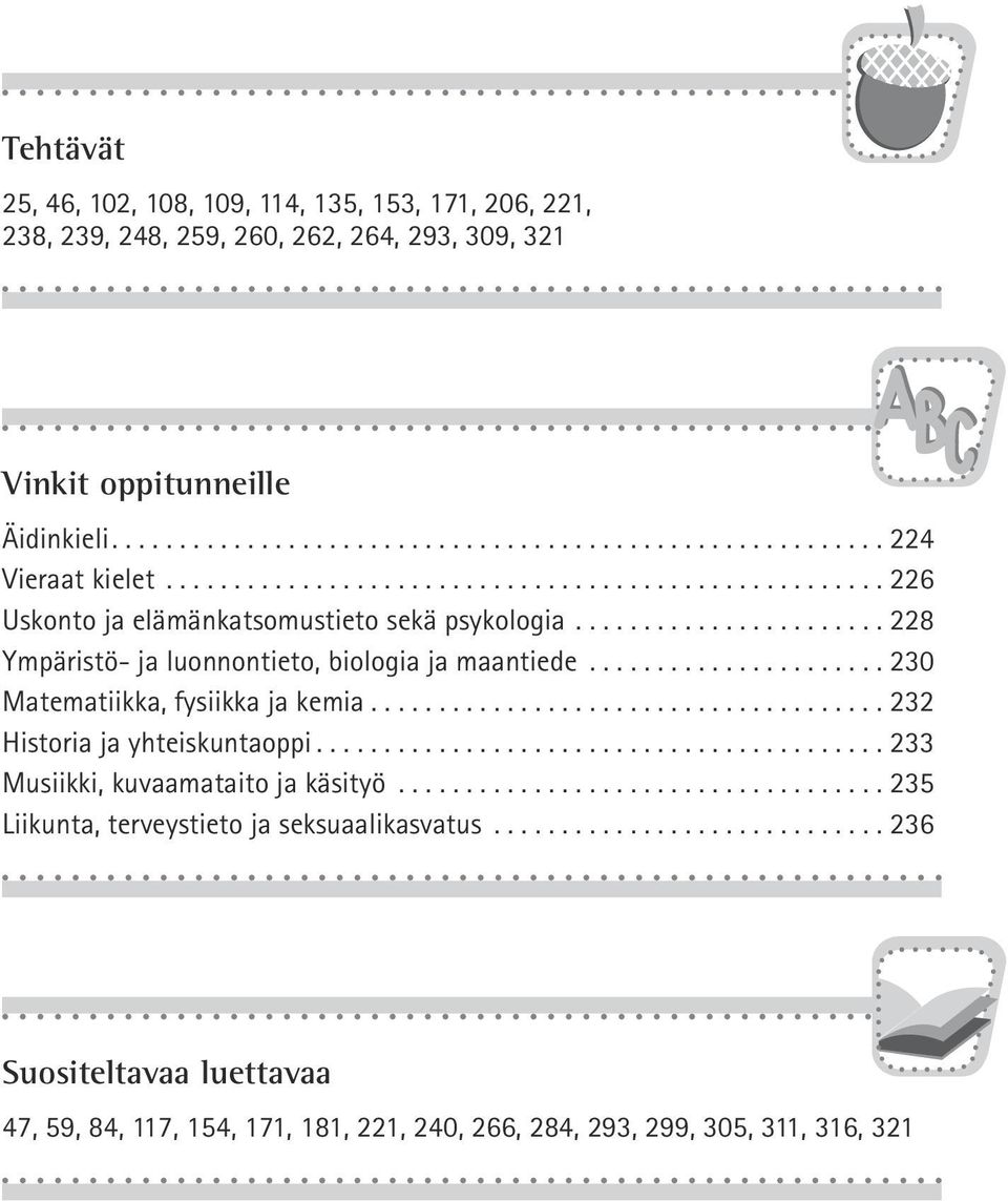 ...................... 230 Matematiikka, fysiikka ja kemia...232 Historia ja yhteiskuntaoppi...233 Musiikki, kuvaamataito ja käsityö.