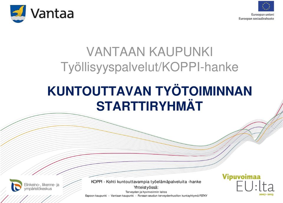 työelämäpalveluita -hanke Yhteistyössä: Terveyden ja hyvinvoinnin