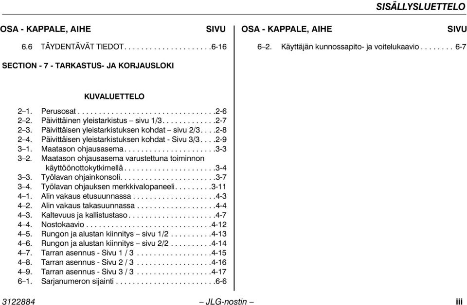 Päivittäisen yleistarkistuksen kohdat sivu 2/3....2-8 2 4. Päivittäisen yleistarkistuksen kohdat - Sivu 3/3....2-9 3 1. Maatason ohjausasema......................3-3 3 2.