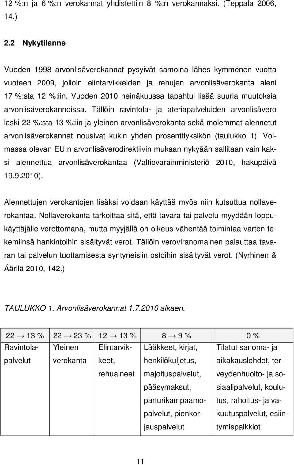 Vuoden 2010 heinäkuussa tapahtui lisää suuria muutoksia arvonlisäverokannoissa.