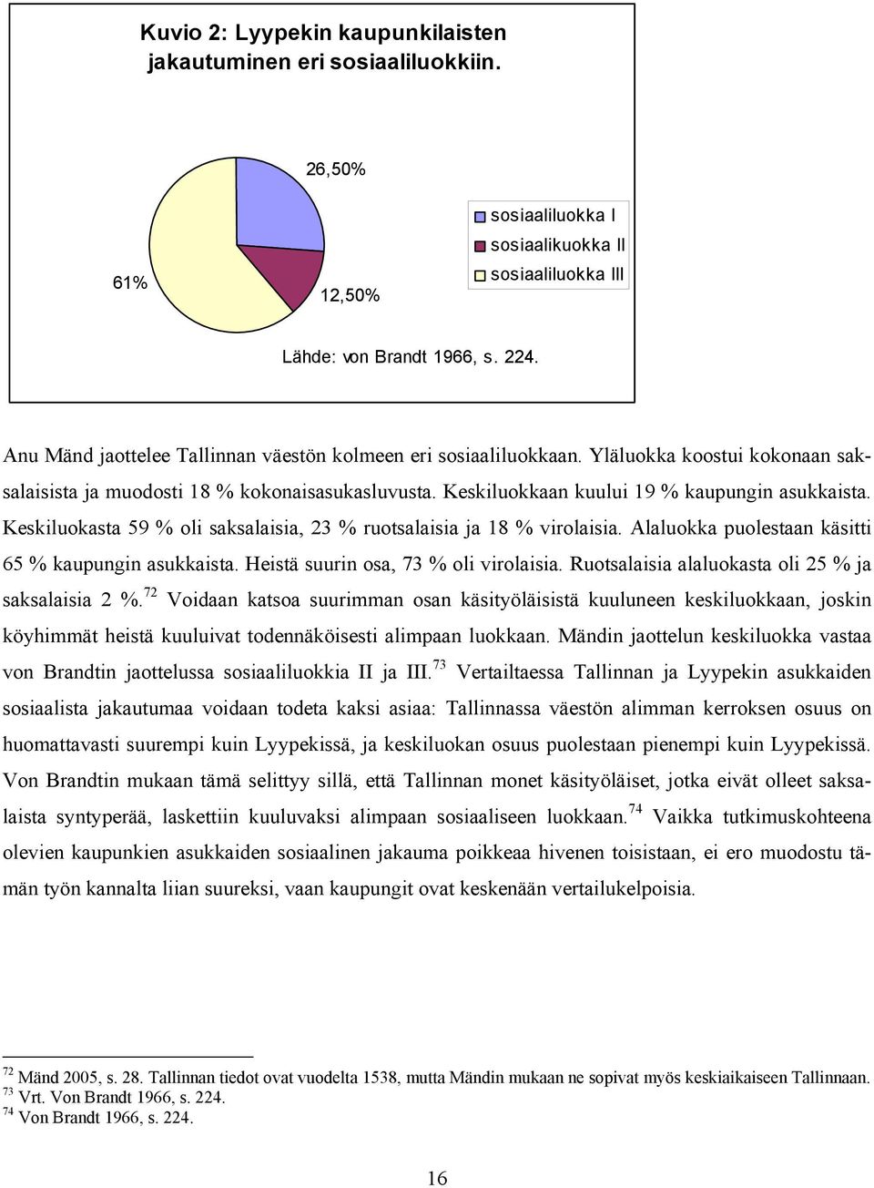 Keskiluokasta 59 % oli saksalaisia, 23 % ruotsalaisia ja 18 % virolaisia. Alaluokka puolestaan käsitti 65 % kaupungin asukkaista. Heistä suurin osa, 73 % oli virolaisia.