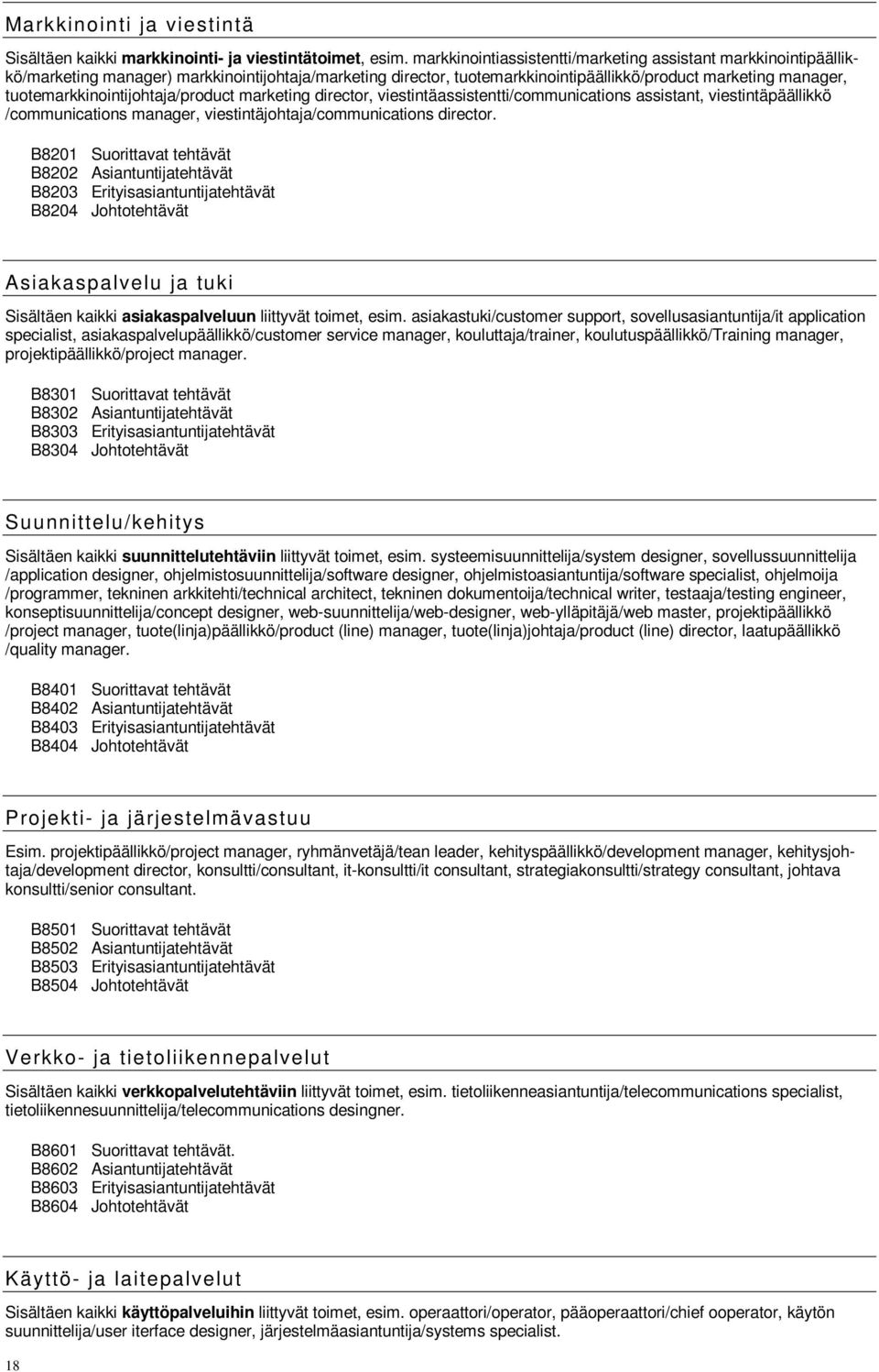 tuotemarkkinointijohtaja/product marketing director, viestintäassistentti/communications assistant, viestintäpäällikkö /communications manager, viestintäjohtaja/communications director.