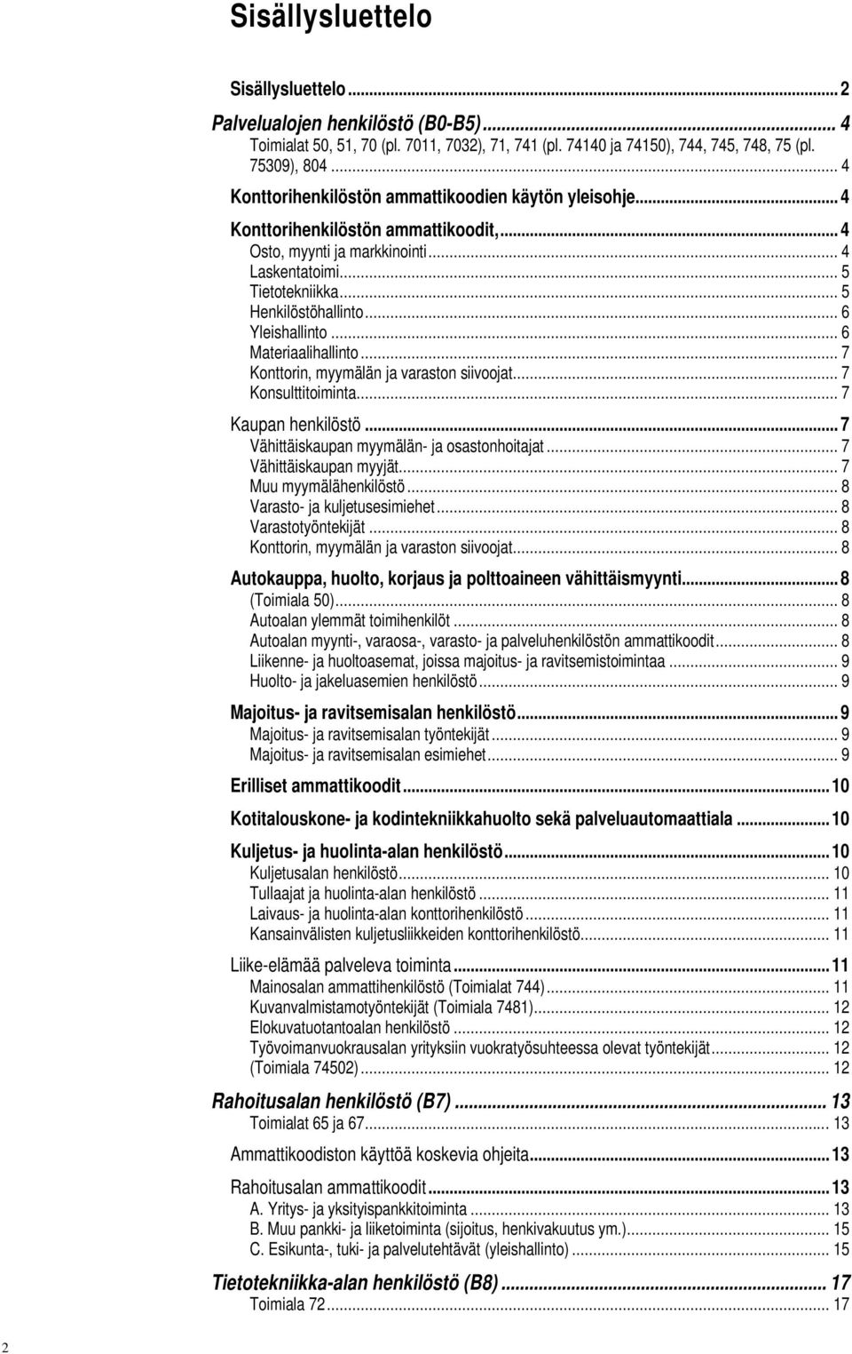 .. 6 Yleishallinto... 6 Materiaalihallinto... 7 Konttorin, myymälän ja varaston siivoojat... 7 Konsulttitoiminta... 7 Kaupan henkilöstö... 7 Vähittäiskaupan myymälän- ja osastonhoitajat.